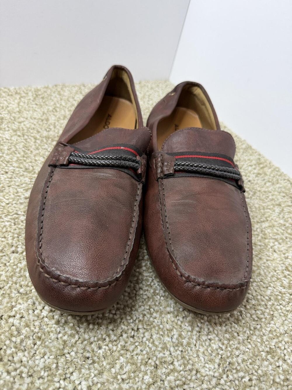 Aldo Shoes Mens Size 12 Brown Leather Driving Moccasin Slip On Loafers Casual